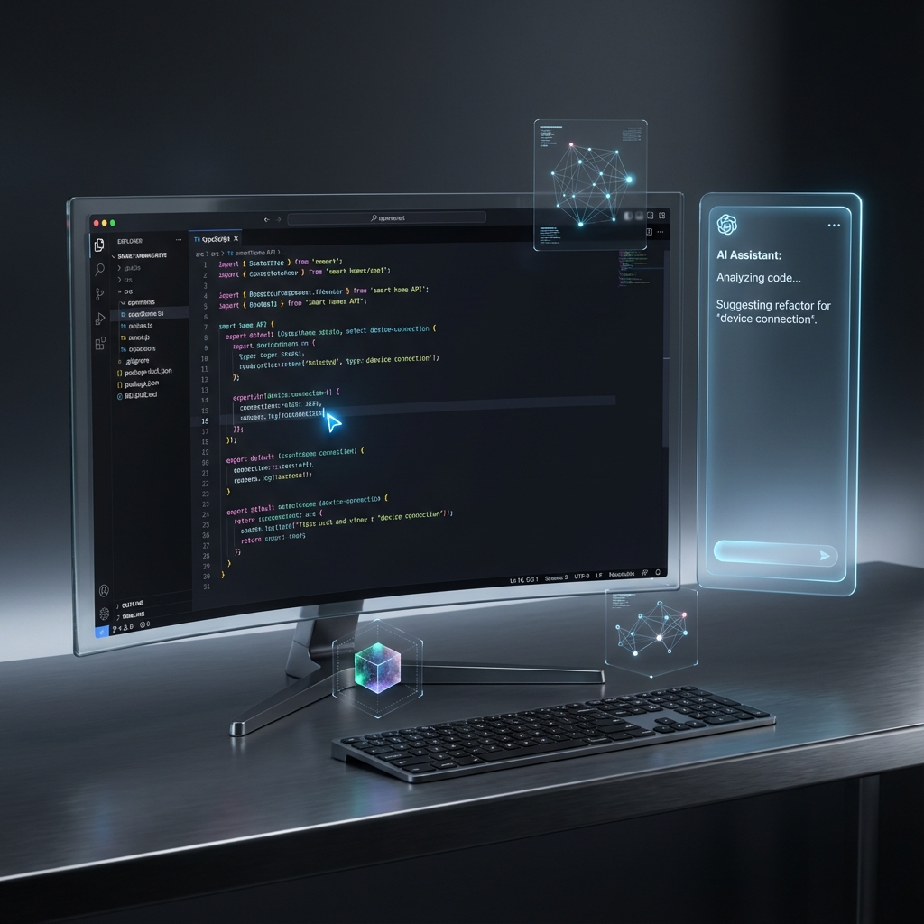 AI-powered IDE interface with code suggestions